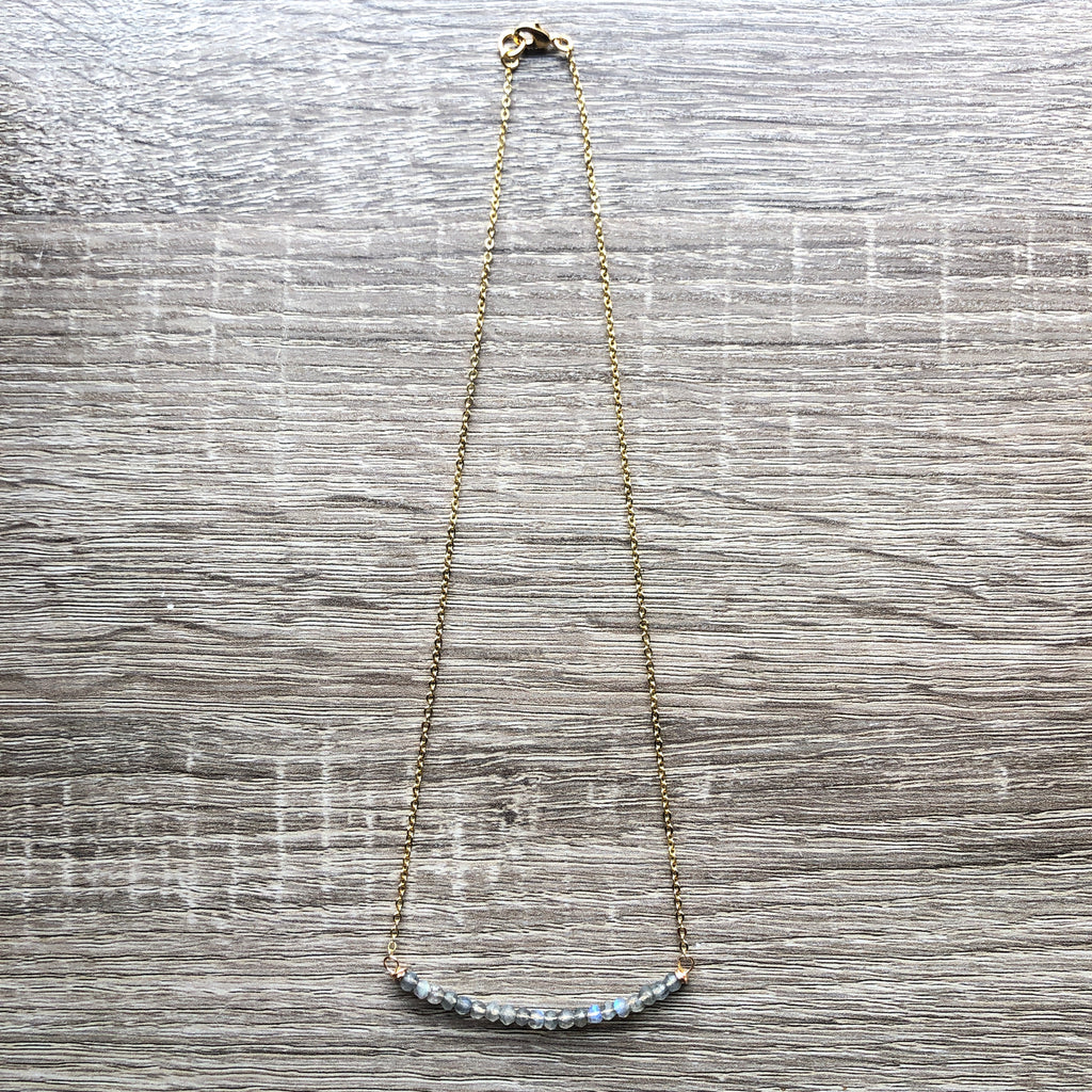 K. Maureen // Gemstone Bar Necklaces- Rainbow Moonstone, Labradorite